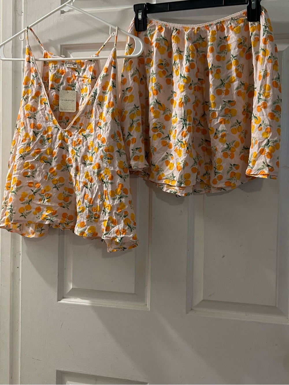 Free People Lemon Print Pajama Camisole & Shorts Set - White & Yellow